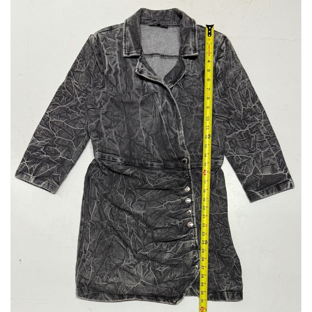 Retrofête Women's Dress Black Acid Wash Denim Mini 3/4 Sleeve Collared‎ XL
